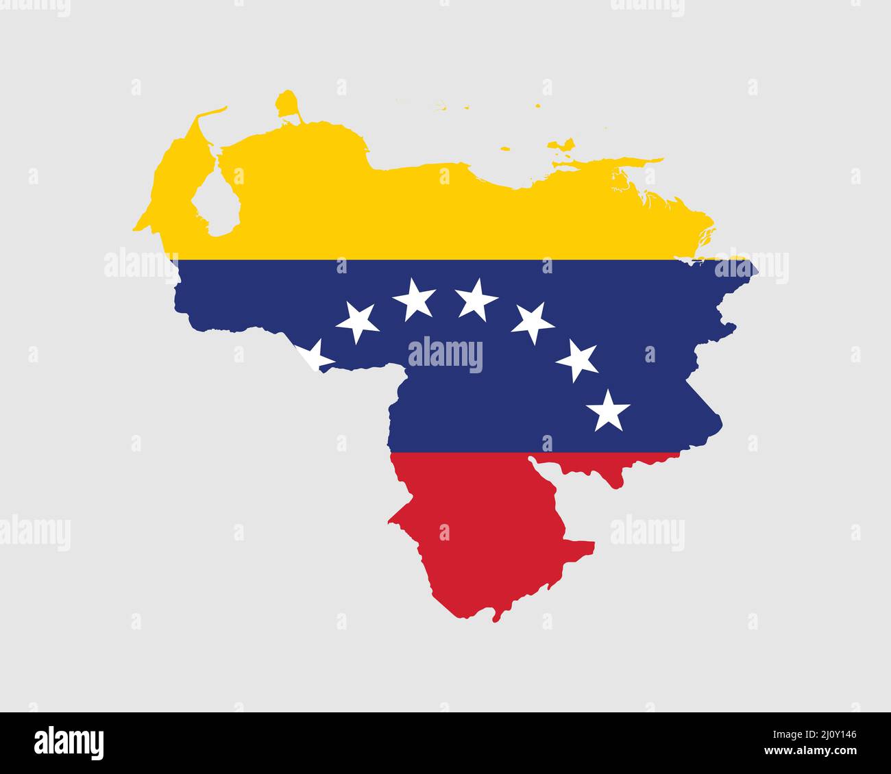 Venezuela Flag Map. Map of the Bolivarian Republic of Venezuela with the Venezuelan country banner. Vector Illustration. Stock Vector