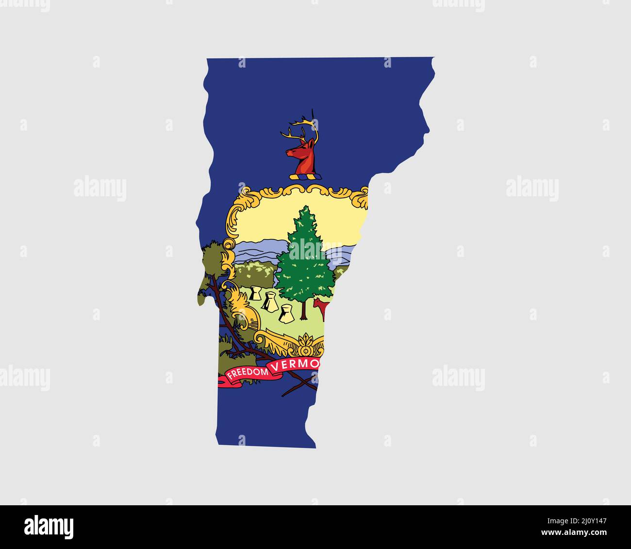 Vermont Map Flag. Map of VT, USA with the state flag. United States, America, American, United States of America, US State Banner. Vector illustration Stock Vector