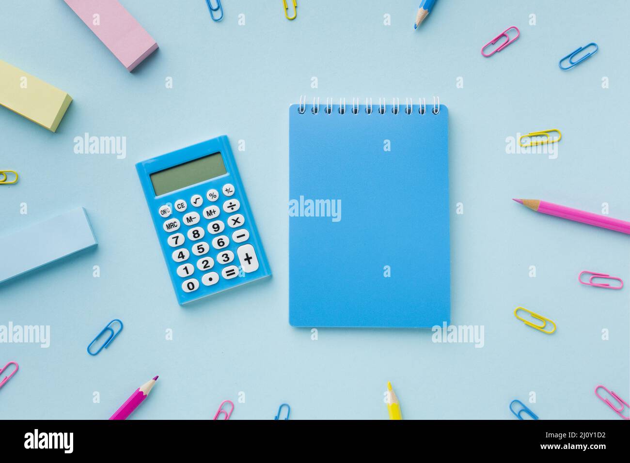 Blank notepad calculator top view. High quality photo Stock Photo
