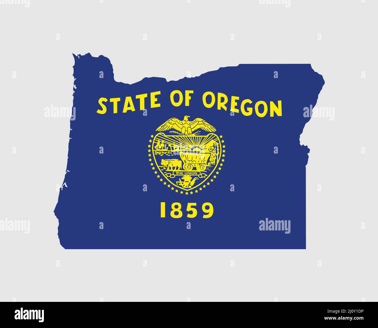 Oregon Map Flag. Map of OR, USA with the state flag. United States, America, American, United States of America, US State Banner. Vector illustration. Stock Vector