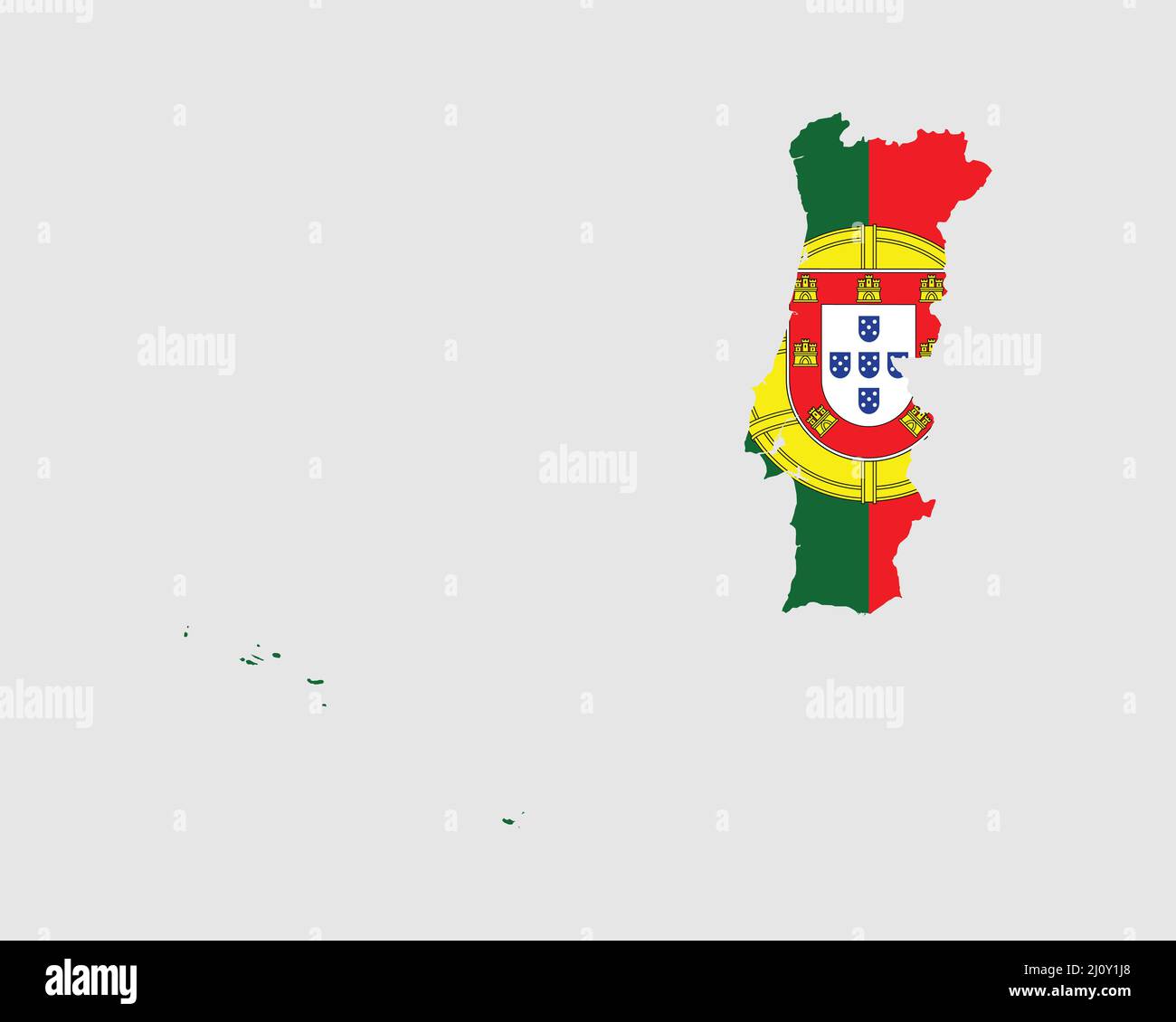 Portugal Flag Map. Map of the Portuguese Republic with the Portuguese country banner. Vector Illustration. Stock Vector