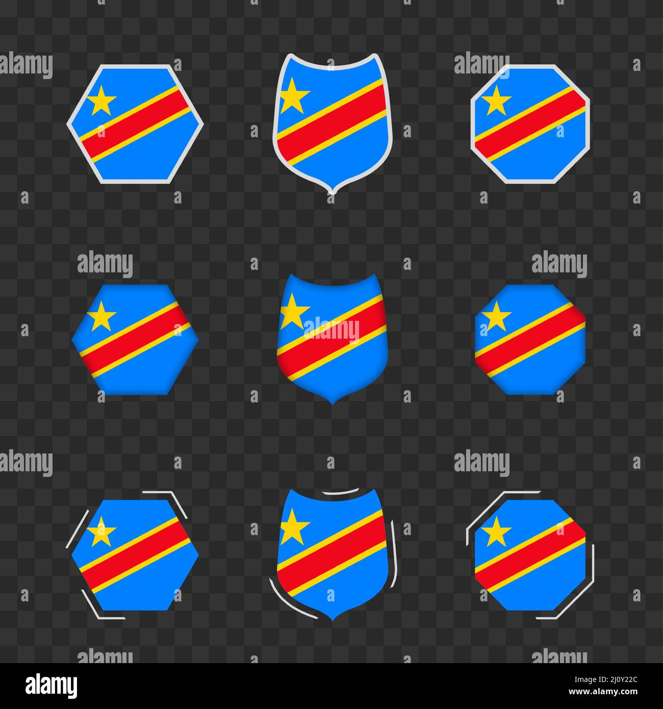 National symbols of DR Congo on a dark transparent background, vector flags of DR Congo. Vector