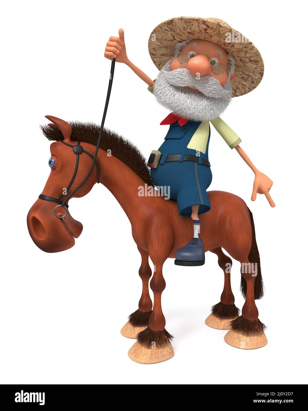 3d illustration an elderly farmer riding a horse Stock Photo - Alamy