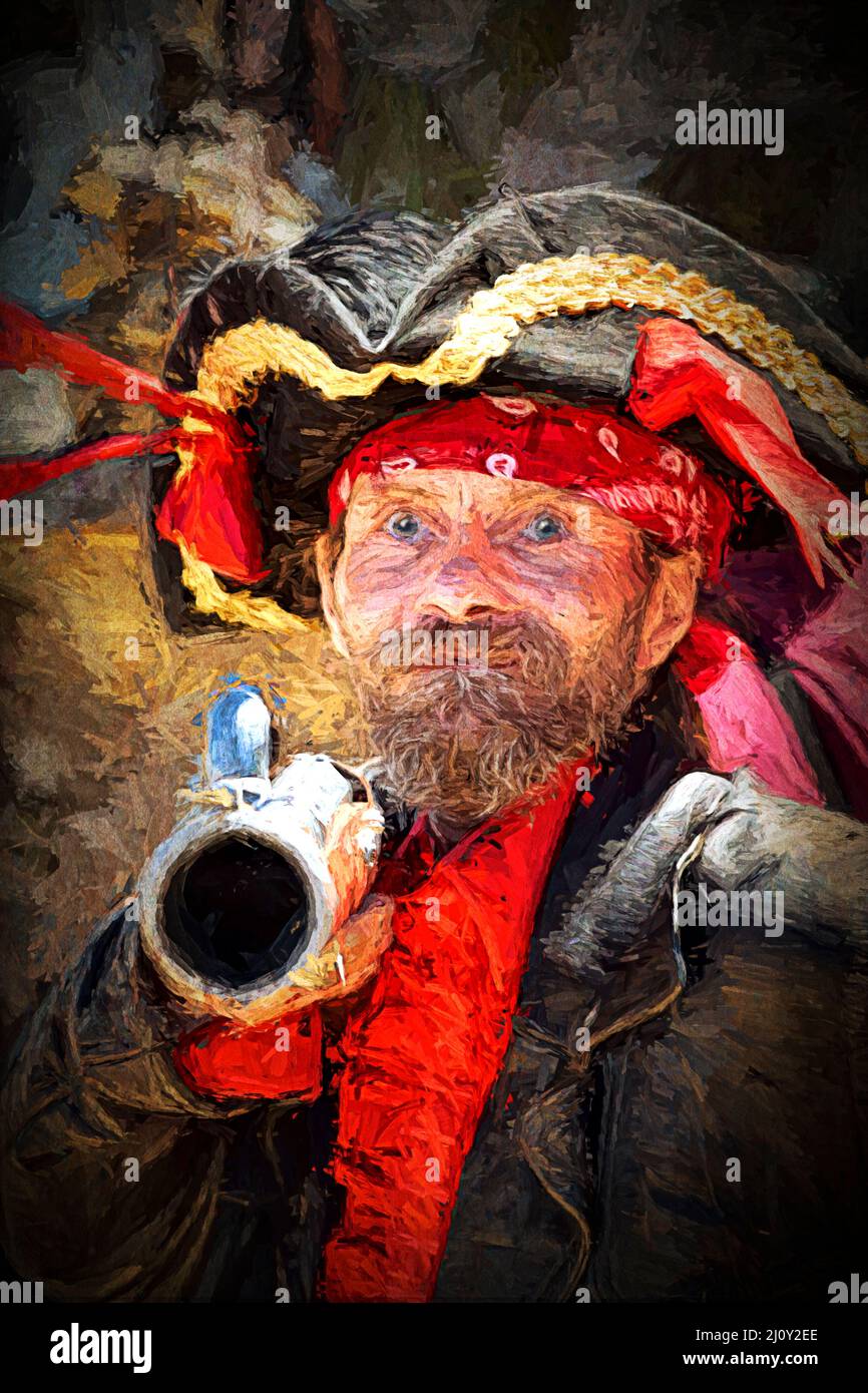Pirate pointing his pistol at you. Stock Photo
