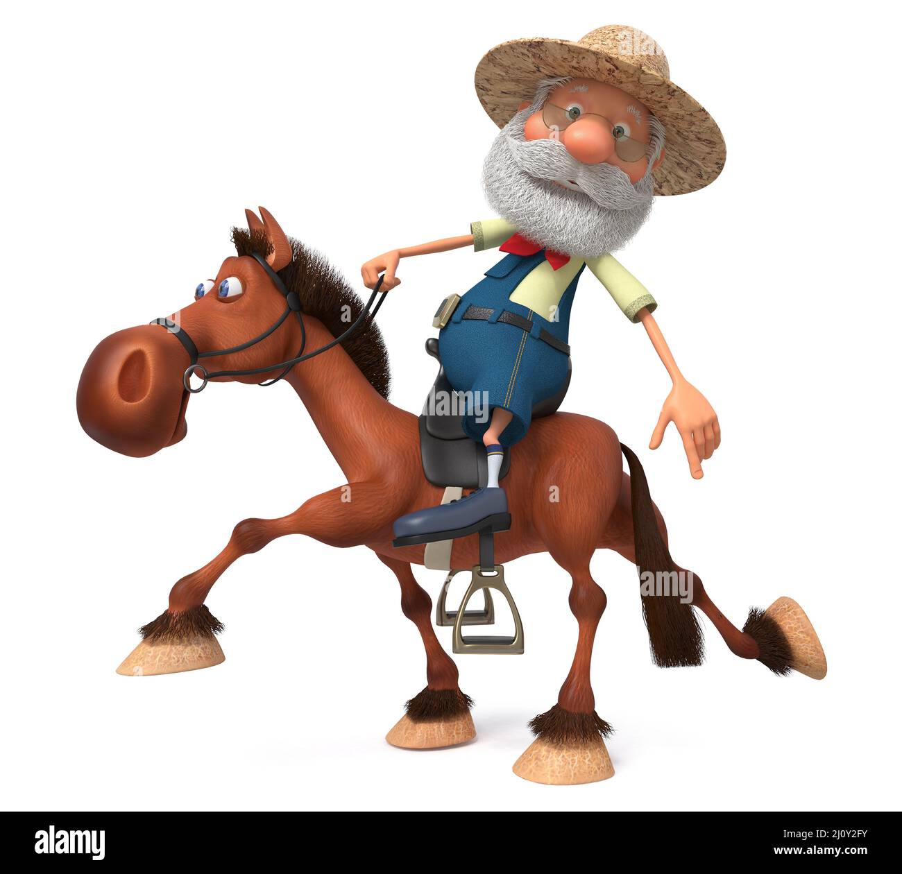 3d illustration an elderly farmer riding a horse Stock Photo - Alamy