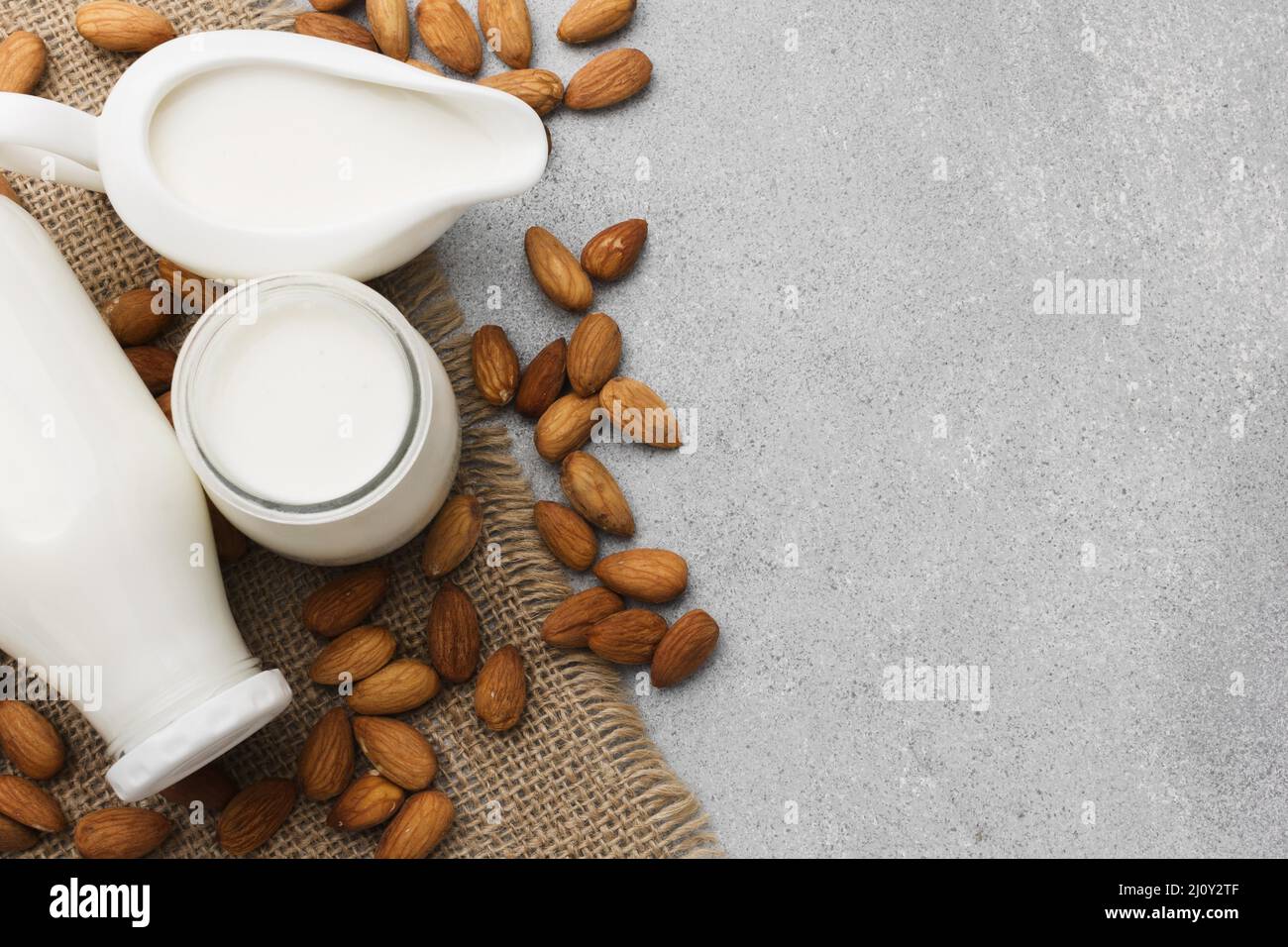 Top view organic milk almonds. High quality photo Stock Photo