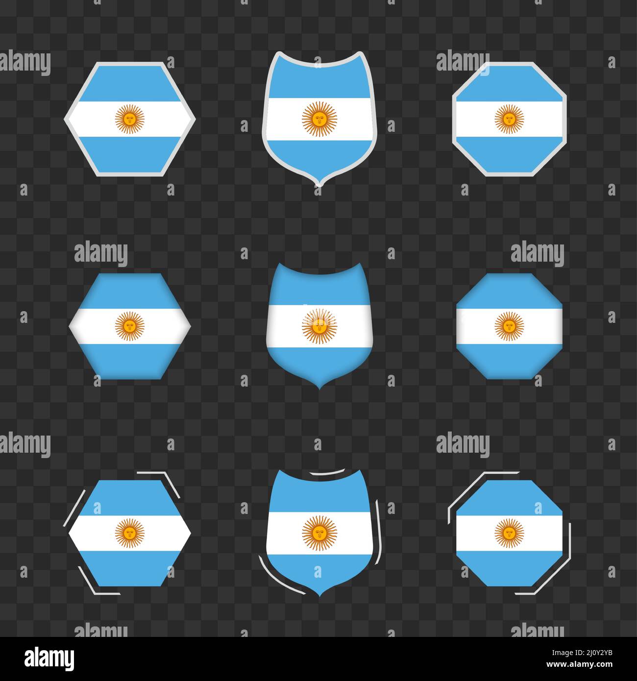 National symbols of Argentina on a dark transparent background, vector flags of Argentina. Vector illustration. Stock Vector