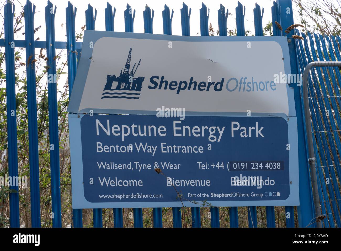 Sign at Shepherd Offshore, working in the oil and natural gas industry, at a time when the government seeks to secure energy supplies for the UK. Stock Photo