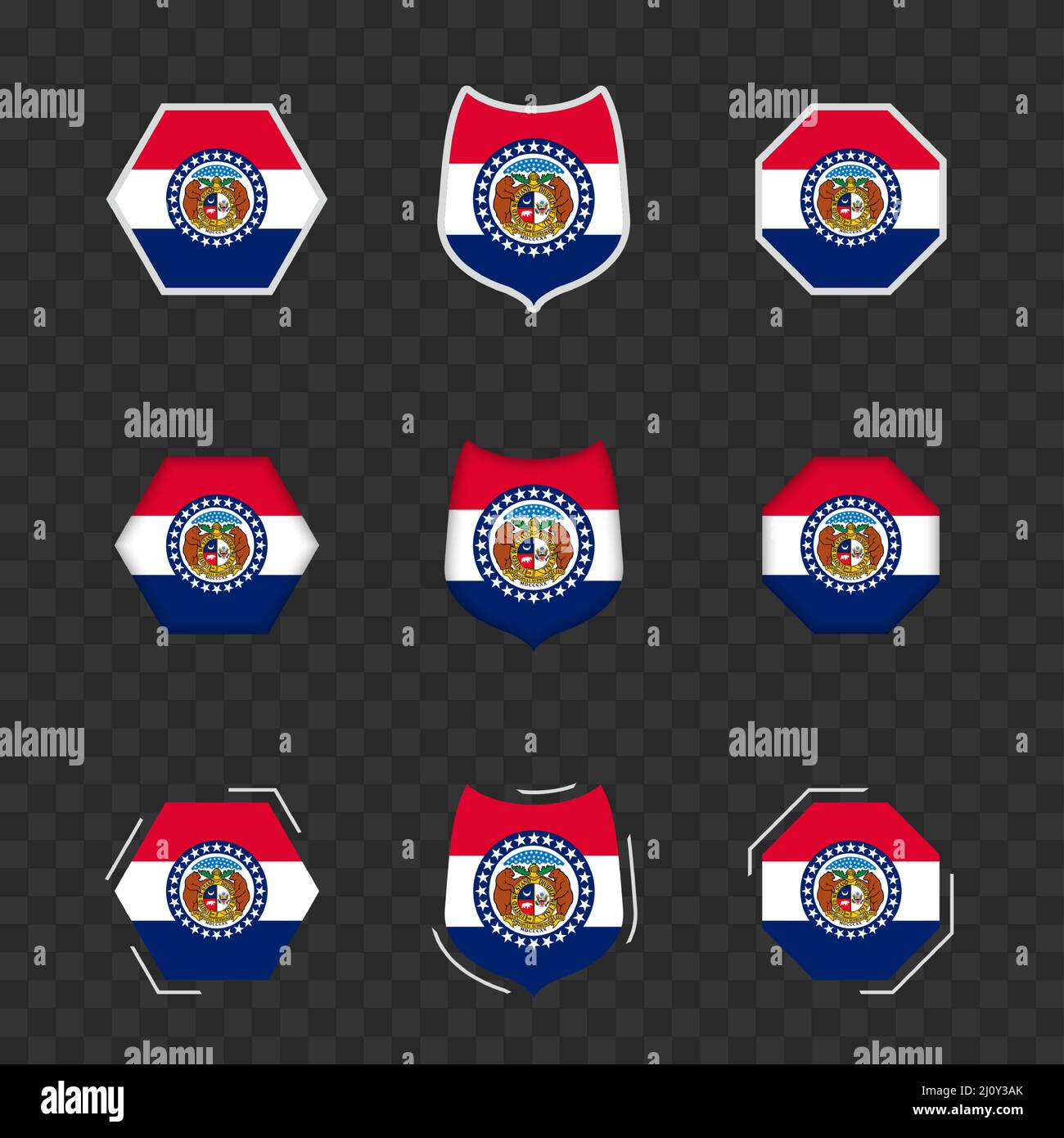 National symbols of Missouri on a dark transparent background, vector ...