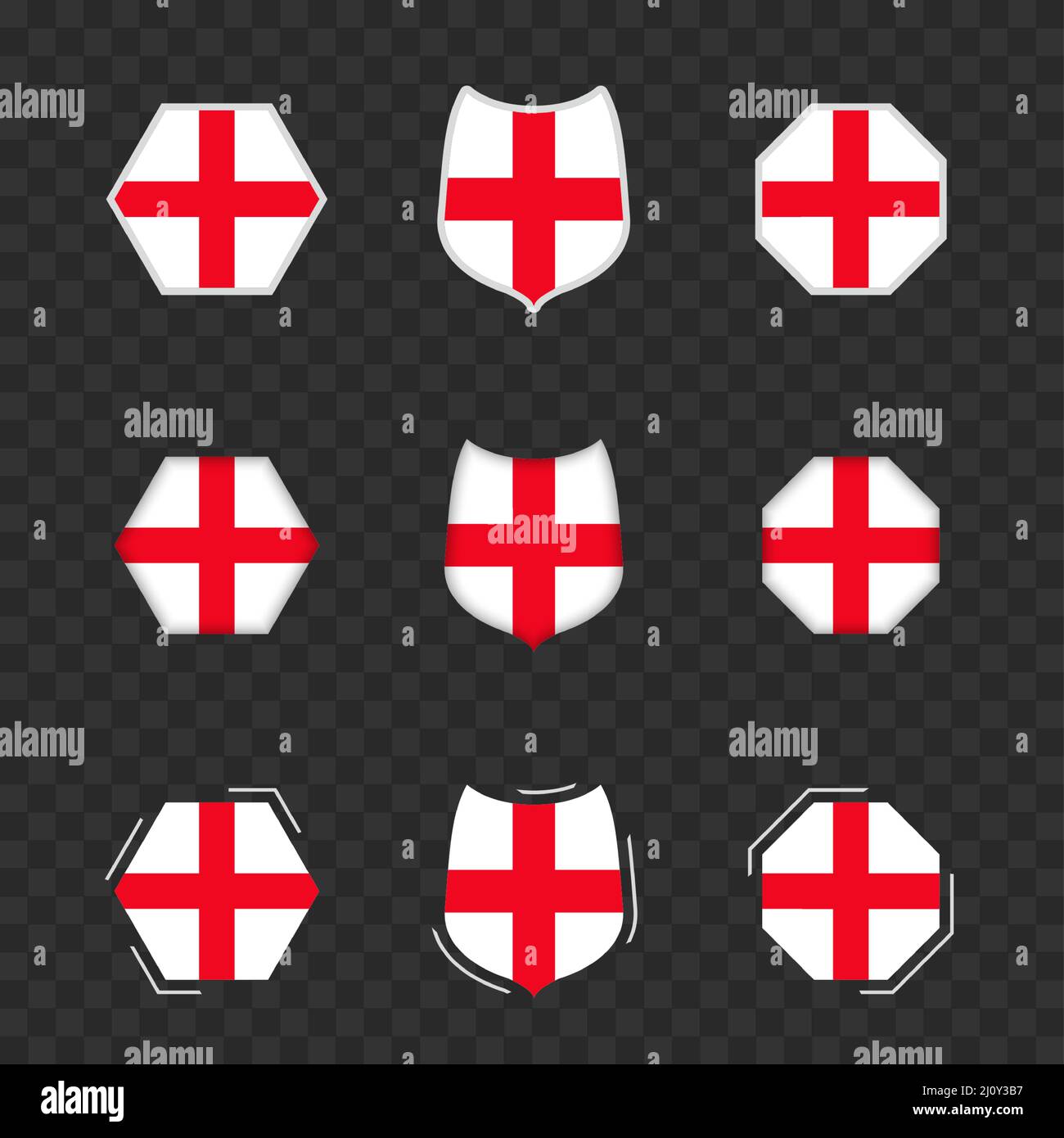 National symbols of England on a dark transparent background, vector flags of England. Vector