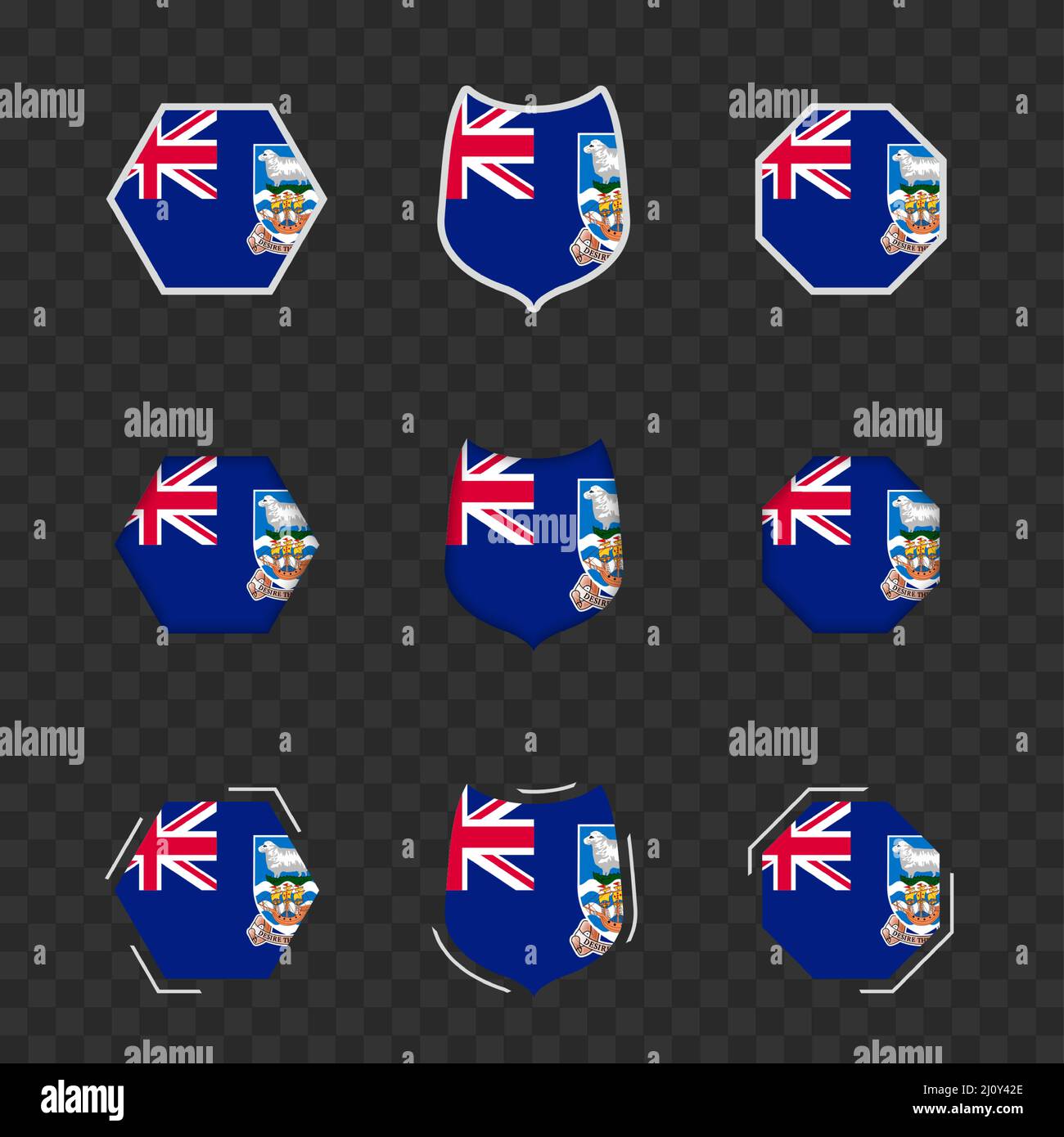 National symbols of Falkland Islands on a dark transparent background, vector flags of Falkland 