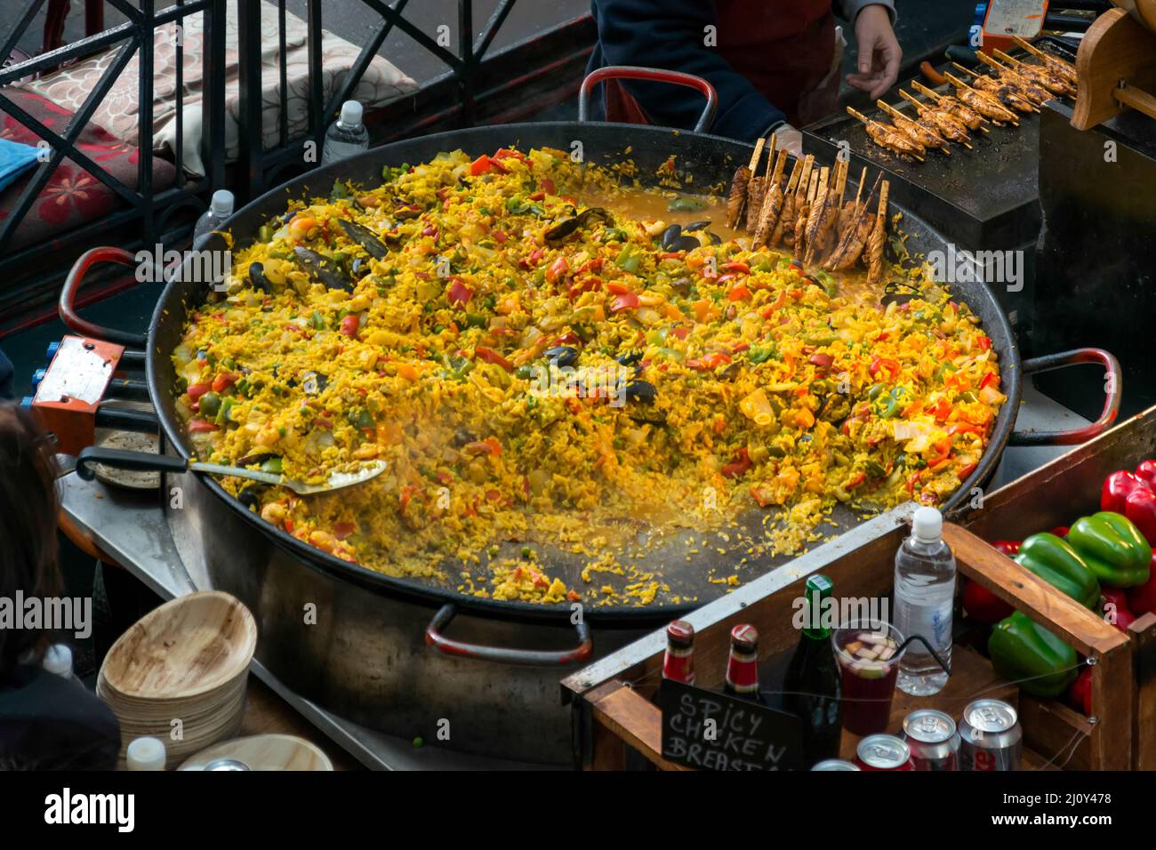 LONDON - NOVEMBER 3 : Paella for sale in Covent Garden  London on November 3, 2013. Unidentified person Stock Photo