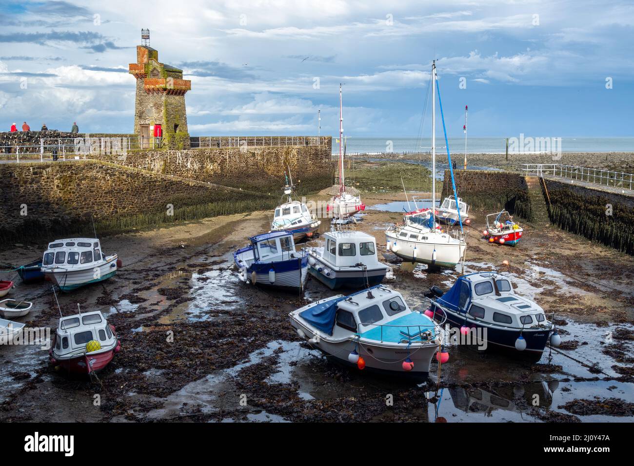 LYNMOUTH, DEVON, UK - OCTOBER 19 : View of the harbour at low tide in Lynmouth, Devon on October 19, 2013. Unidentified people Stock Photo