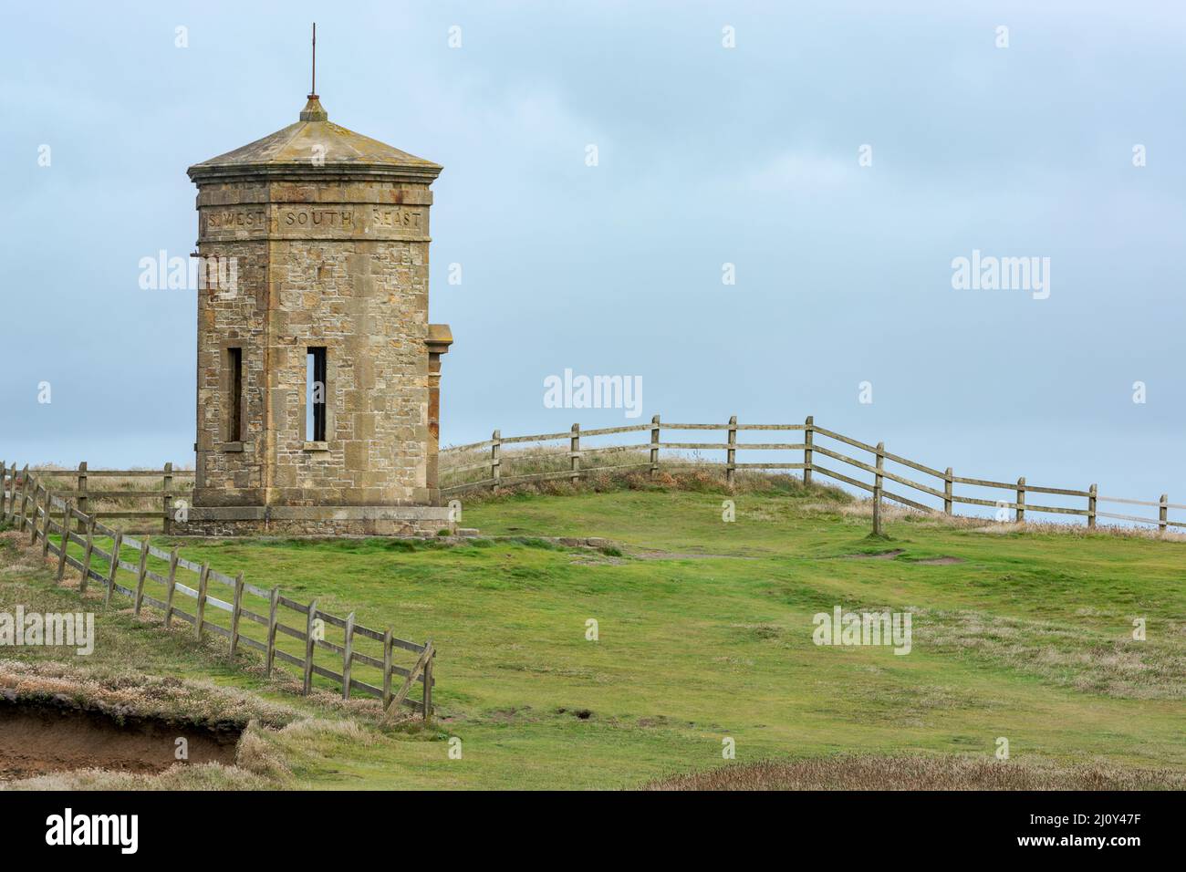 BUDE, CORNWALL, UK - AUGUST 15 : Compass Tower on the cliff top at Bude , Cornwall on August 15, 2013 Stock Photo