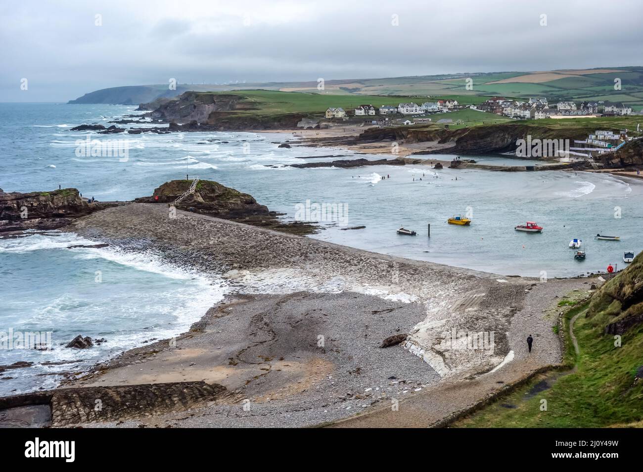 BUDE, CORNWALL/UK - AUGUST 15 : Scenic view of the Bude coastline in Cornwall on August 15, 2013. Unidentified people. Stock Photo