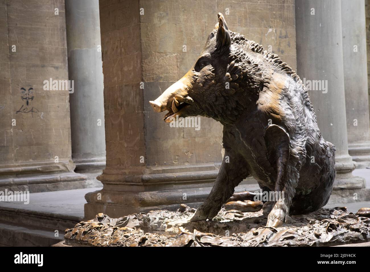 Florence, Italy Circa January 2022 the antique pig statue, symbol of