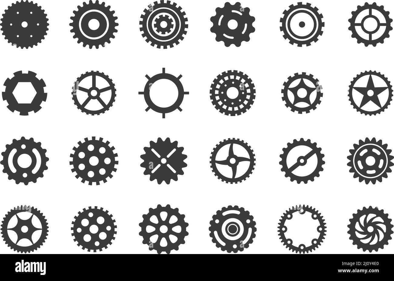 Cog Gears Elements. Mechanical Cogs Symbol, Geometric Machinery Icons 