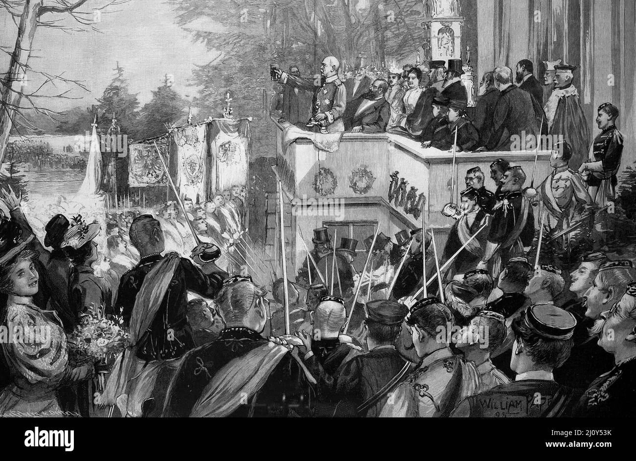 Geburtstagsfeier von Bismarck in Friedrichsruh, Huldigung durch die deutschen Studenten, Otto Eduard Leopold von Bismarck-Schönhausen, ab 1865 Graf von Bismarck-Schönhausen, ab 1871 Fürst von Bismarck, ab 1890 auch Herzog zu Lauenburg, 1. April 1815 - 30. Juli 1898, war ein deutscher Politiker und Staatsmann  /  Bismarck's birthday celebration in Friedrichsruh, homage by German students, Otto Eduard Leopold von Bismarck-Schönhausen, from 1865 Count von Bismarck-Schönhausen, from 1871 Prince von Bismarck, from 1890 also Duke of Lauenburg, April 1, 1815 - July 30, 1898, was a German politician a Stock Photo