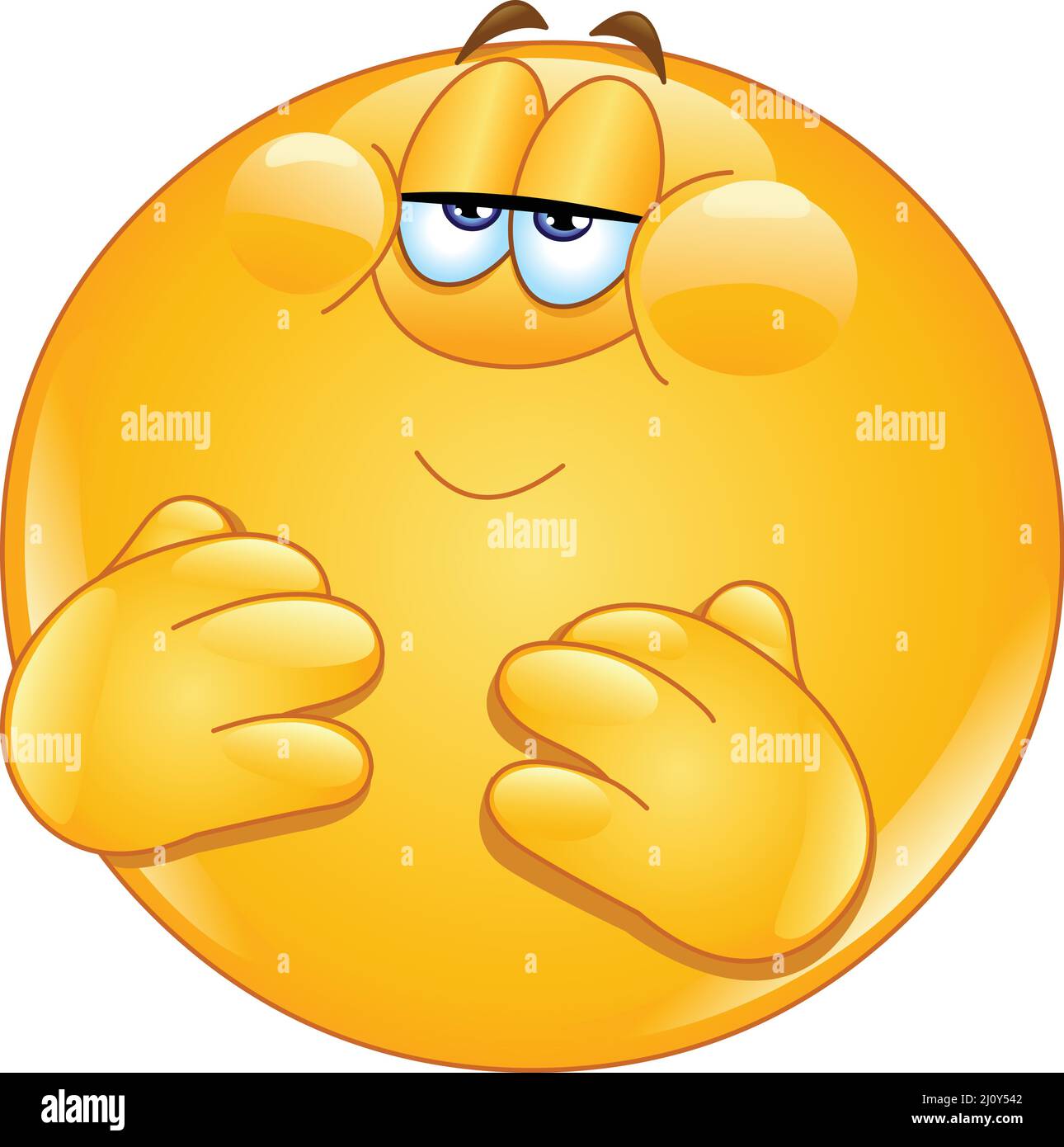 Chubby emoji emoticon rubbing his belly, full after eating Stock Vector