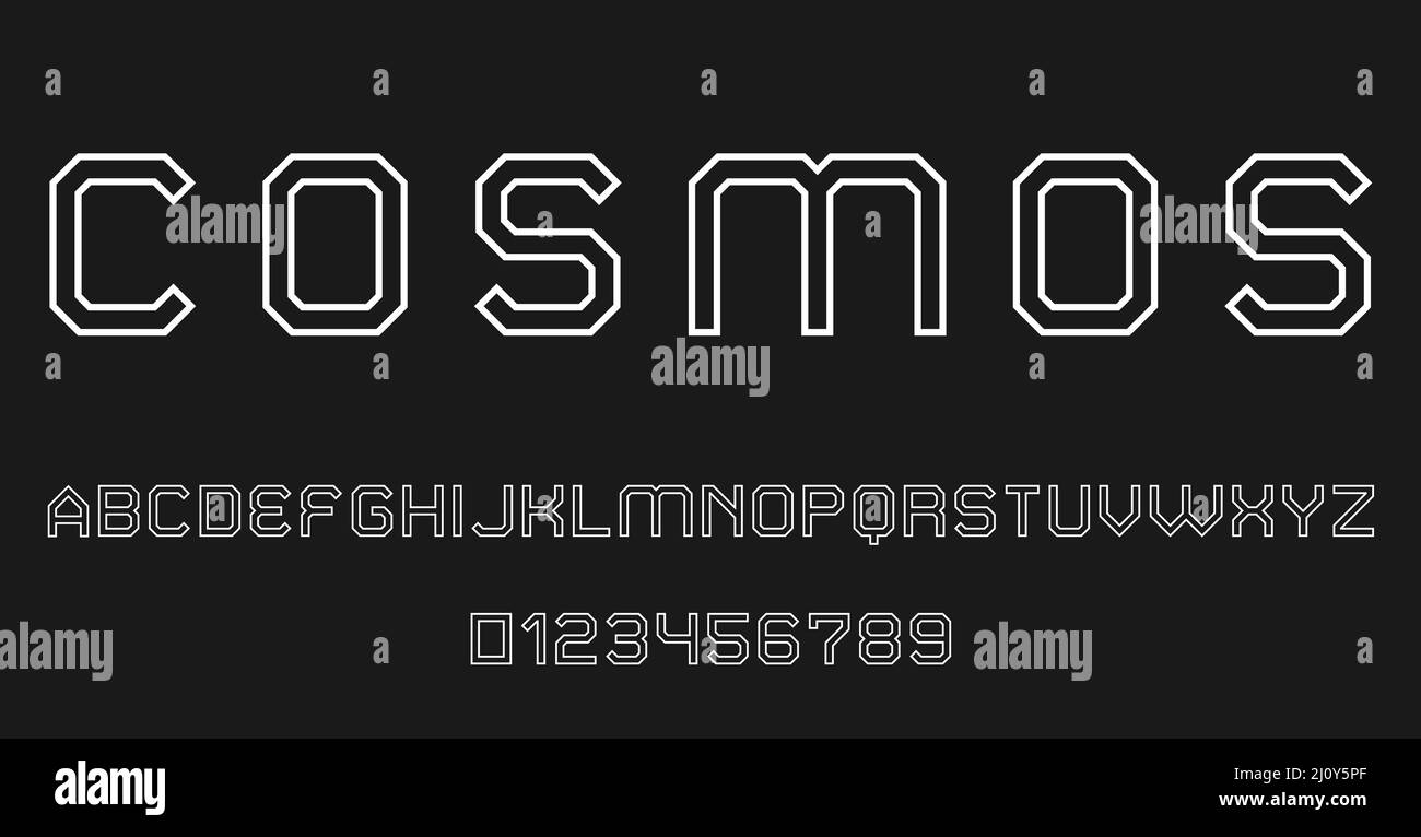 Set of alphabets font letters and numbers modern abstract design with outline concept vector