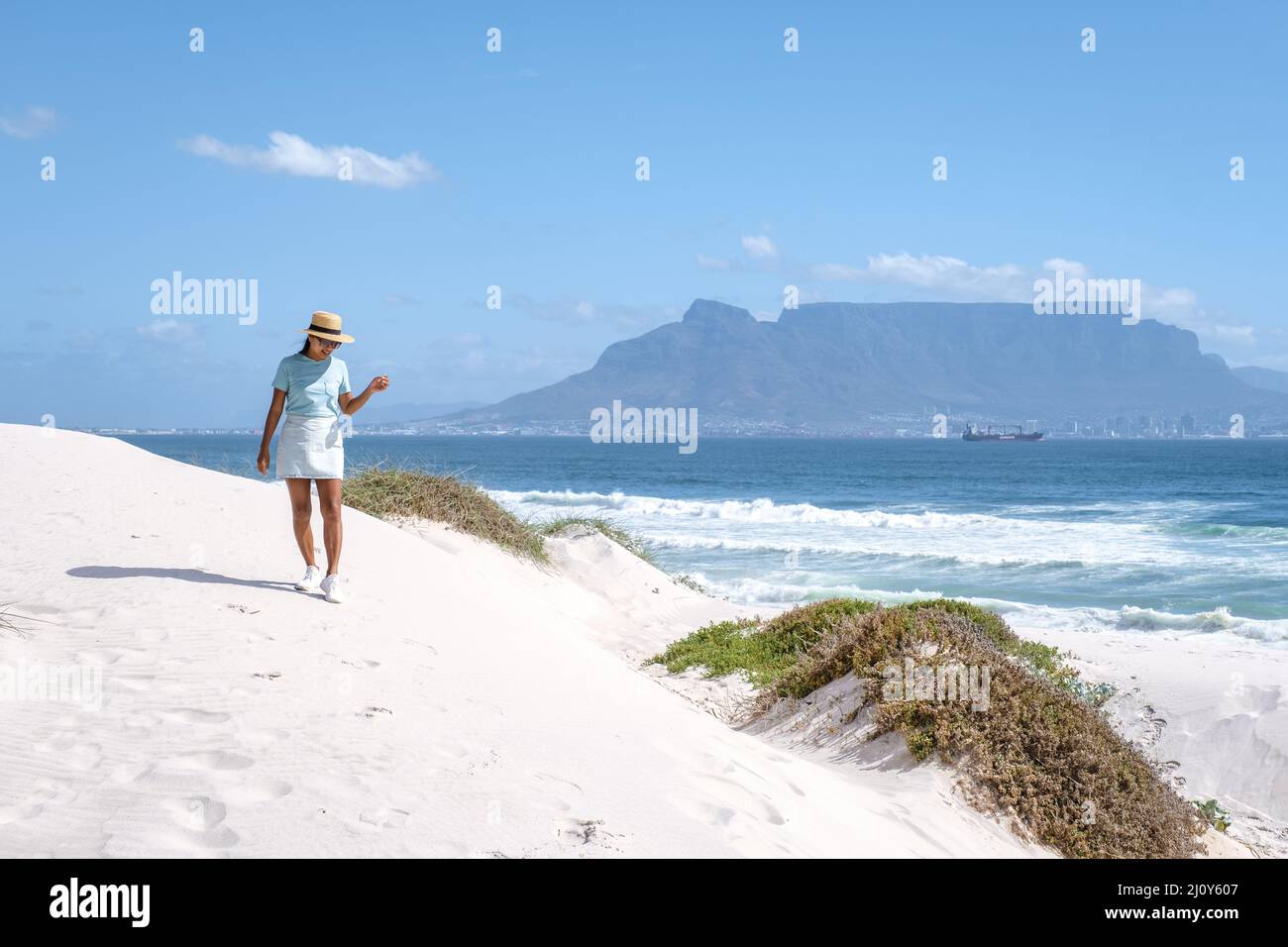 Bloubergstrand Cape Town South Africa on a bright summer day, Blouberg beach, withe sand and blue ocean Stock Photo