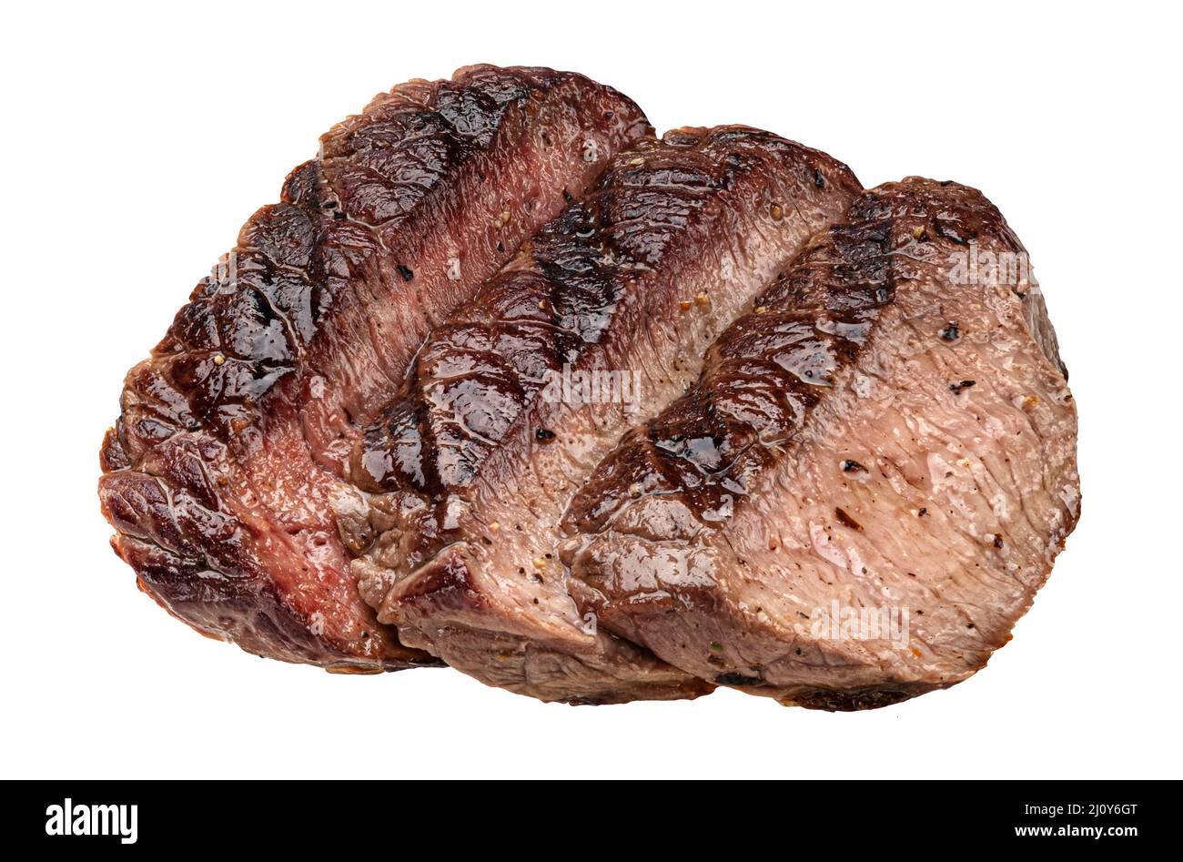Sliced beef steak isolated on white background Stock Photo