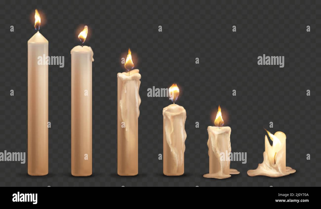 Lit candle animation. Realistic burning candles, spiritual church flame