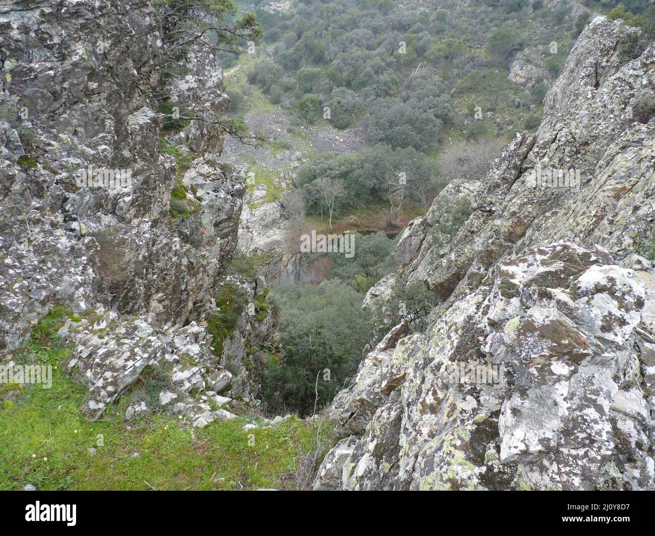 Plants, trees, waterfalls, rocks, bridges and mountains in Andalusia, Spain Stock Photo