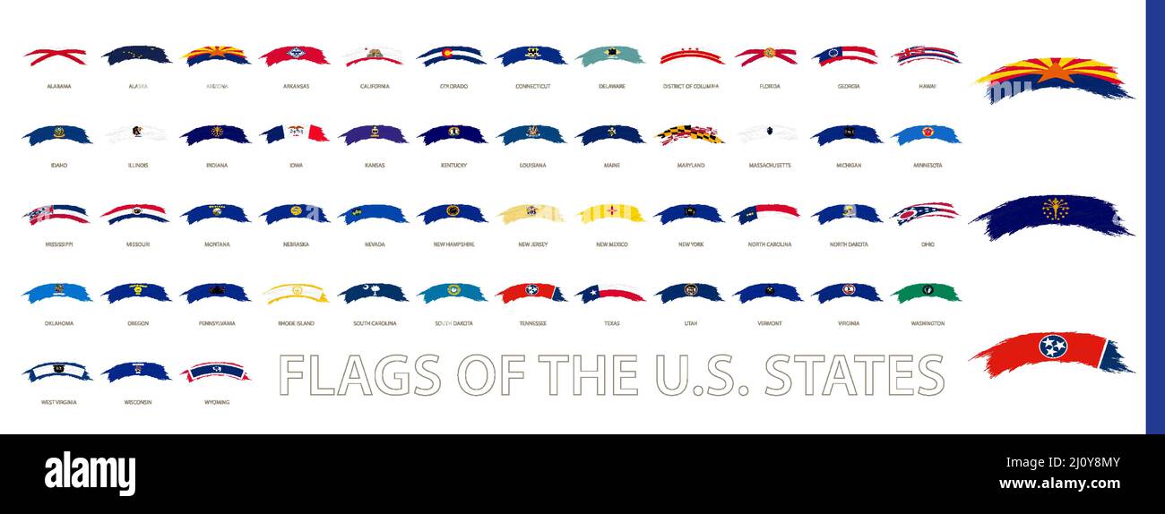 Flags of the US States in a rounded grunge brushstroke style. Abstract ...