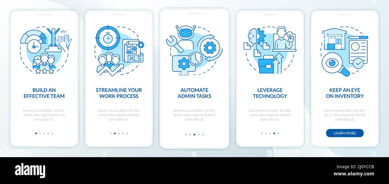 Ways to increase business efficiency blue onboarding mobile app screen ...