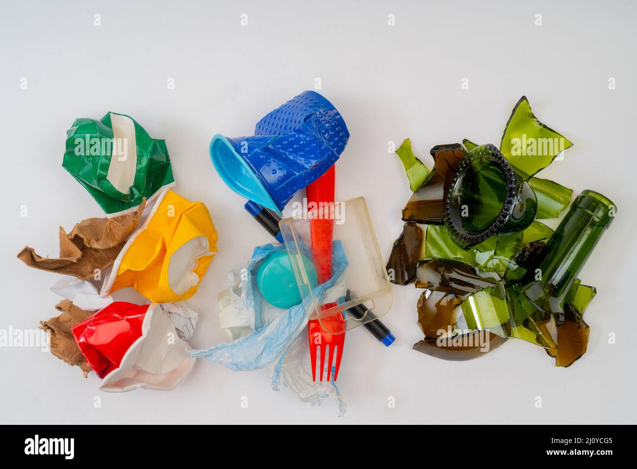 Separate garbage collection. Paper, Plastic, Glass. Environmental pollution. Stock Photo