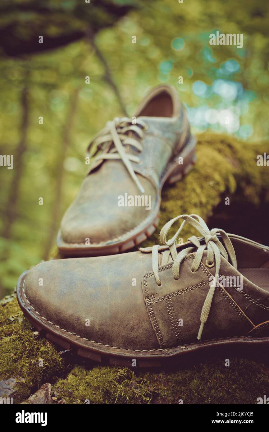 New stylish brown men's shoes. Stock Photo