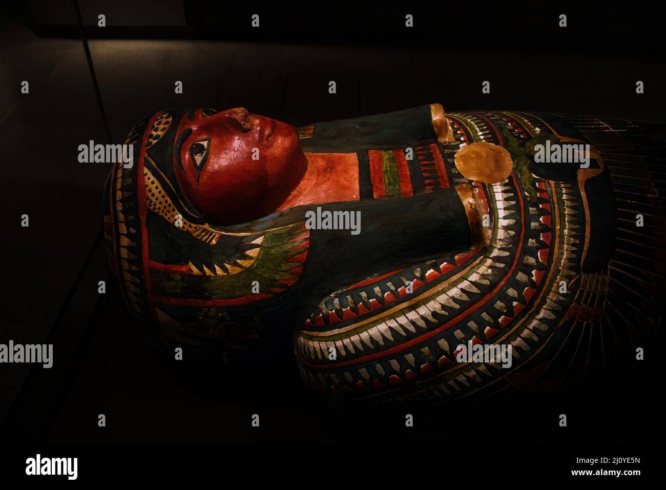 Painted sarcophagus - mummy of Merasamun, at the Ashmolean musuem Stock Photo