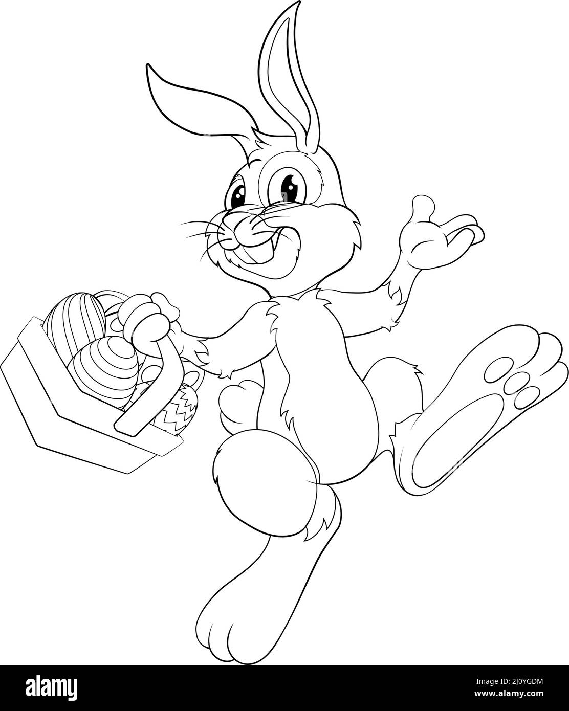 An Easter bunny cartoon rabbit with Easter eggs basket illustration Stock Vector