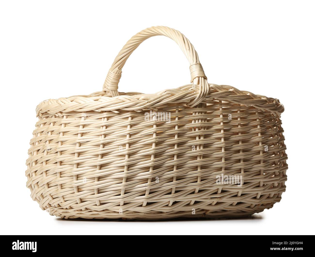 Empty wicker basket on white background Stock Photo - Alamy