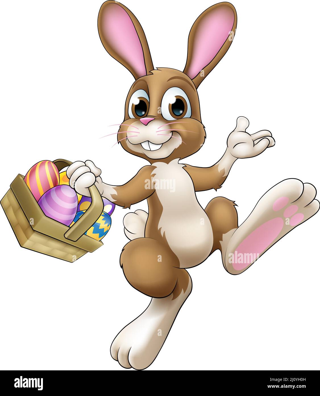 Easter Bunny Rabbit With Easter Egg Basket Cartoon Stock Vector
