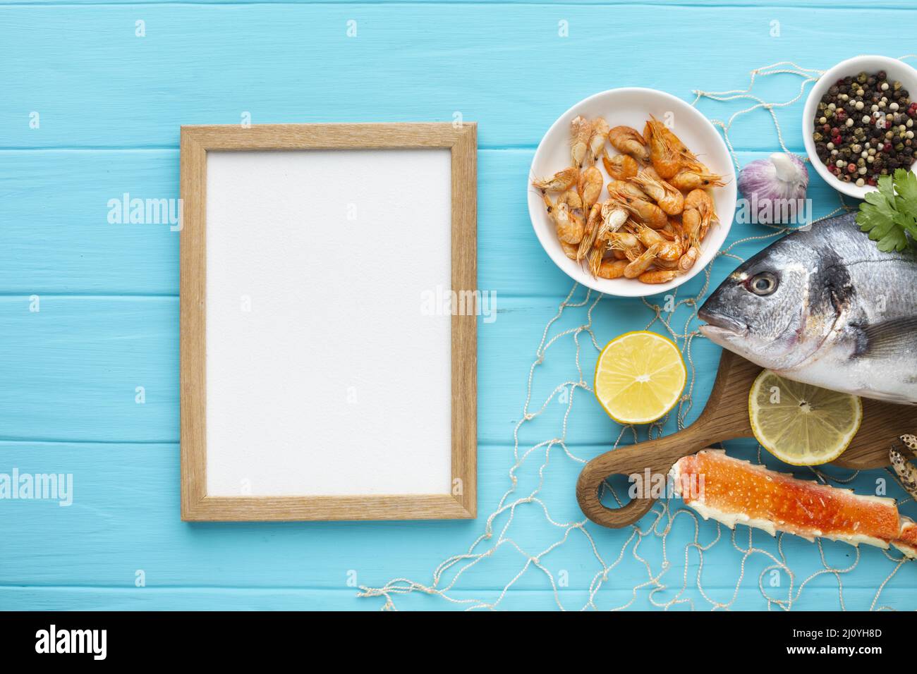 Top view frame seafood mix. High quality photo Stock Photo