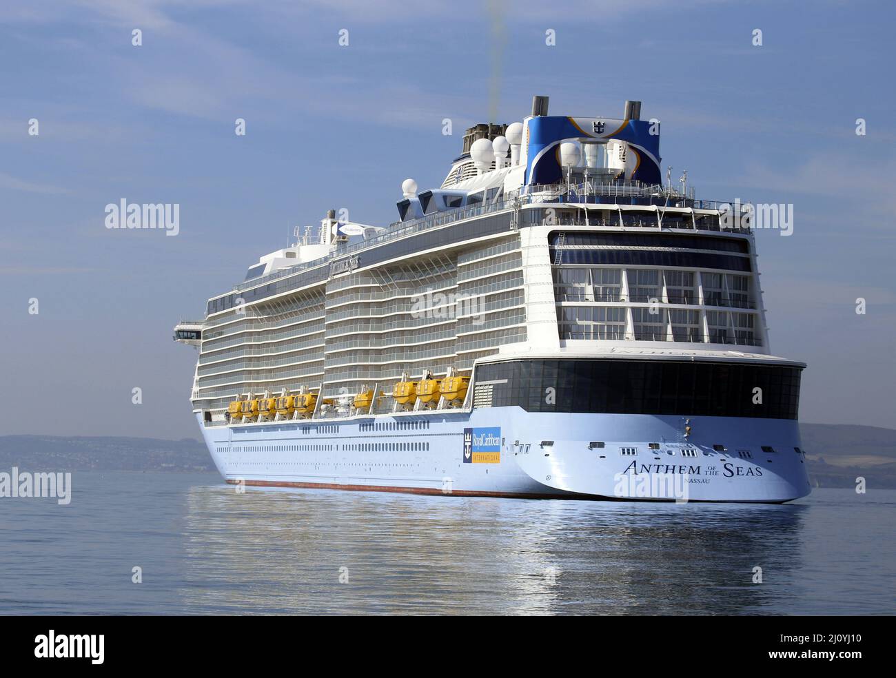 Royal Caribbean Anthem of the Seas anchored in Studland Bay off Poole Harbour due to COVID-19 restrictions on travel. April 2021 Stock Photo
