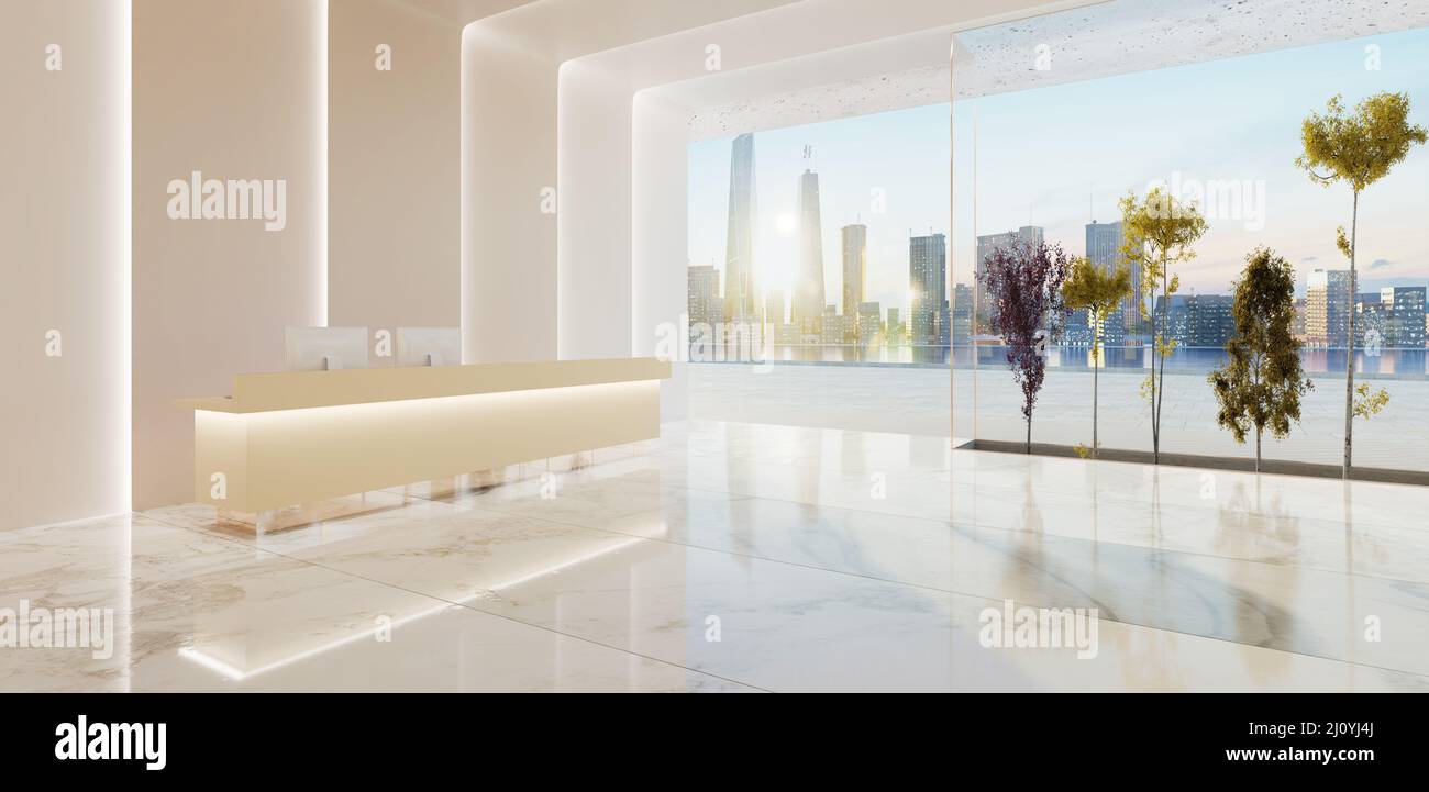 Interior of modern entrance hall in modern office building with reception counter Stock Photo