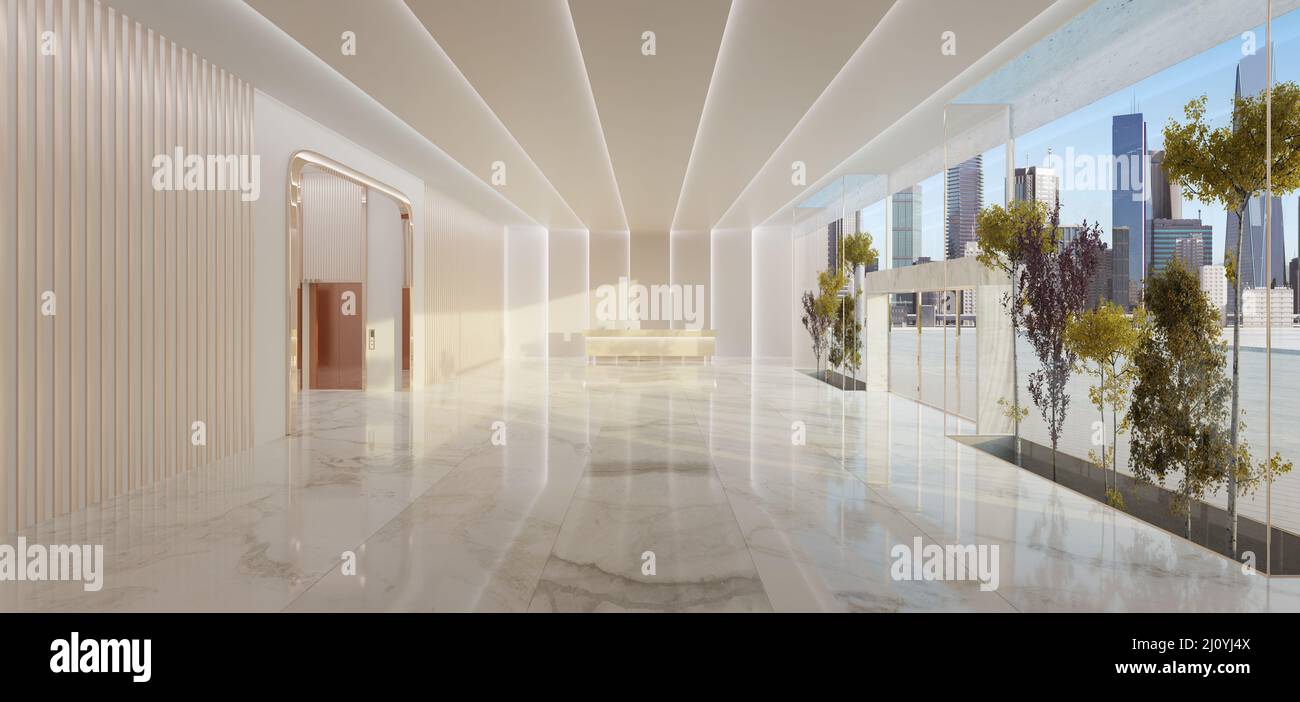 Interior of modern entrance hall in modern office building with reception counter Stock Photo