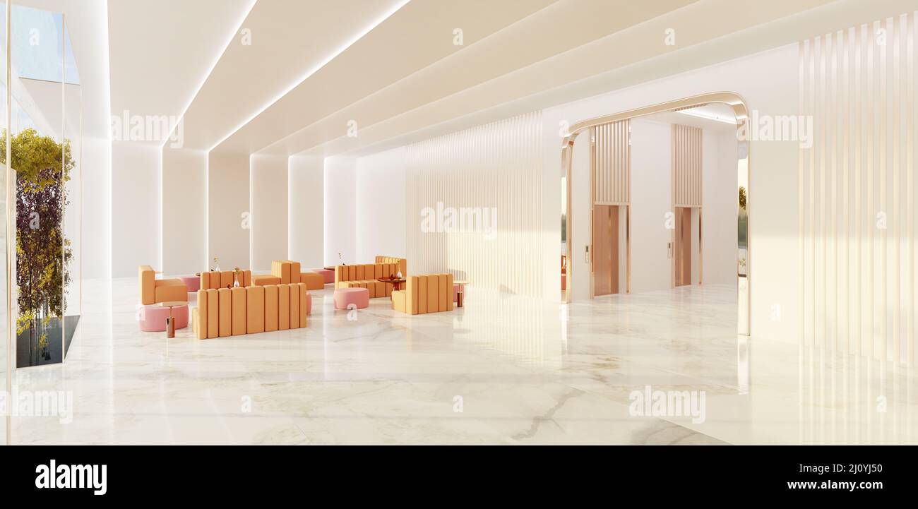 Interior of modern entrance hall in modern office building with waiting area lobby Stock Photo