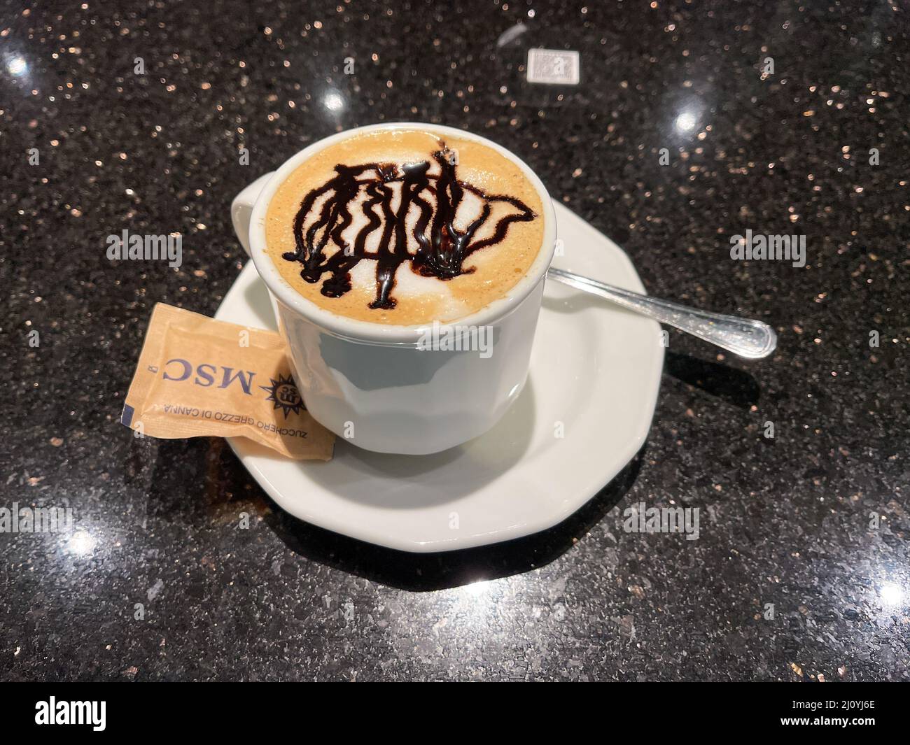 orlando, FL USA - October 11, 2021:  A delicious chocolate latte served on the MSC Cruise Ship Divina in Port Canaveral, Florida., Stock Photo