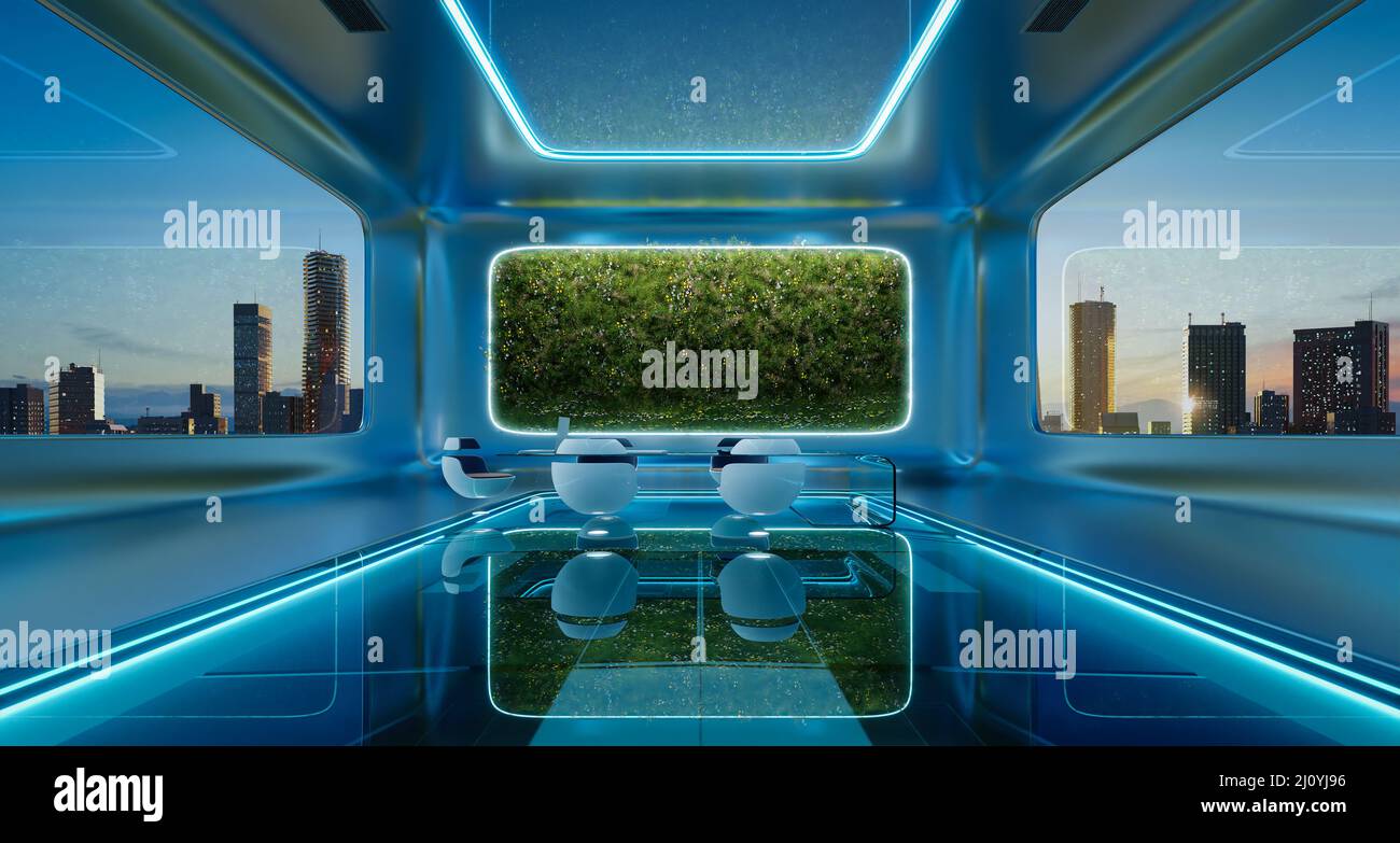 Modern sci-fi futuristic interior office design Stock Photo