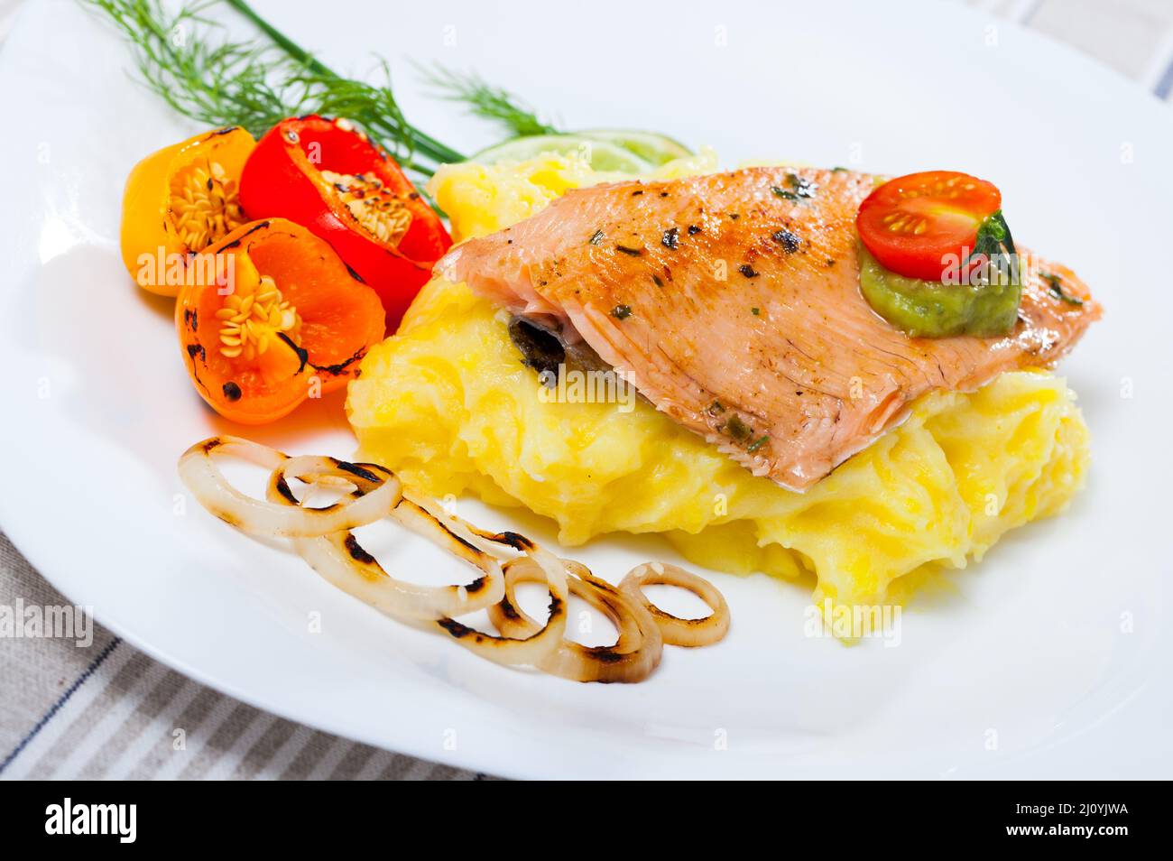 Fried trout fillets with mashed potato Stock Photo Alamy