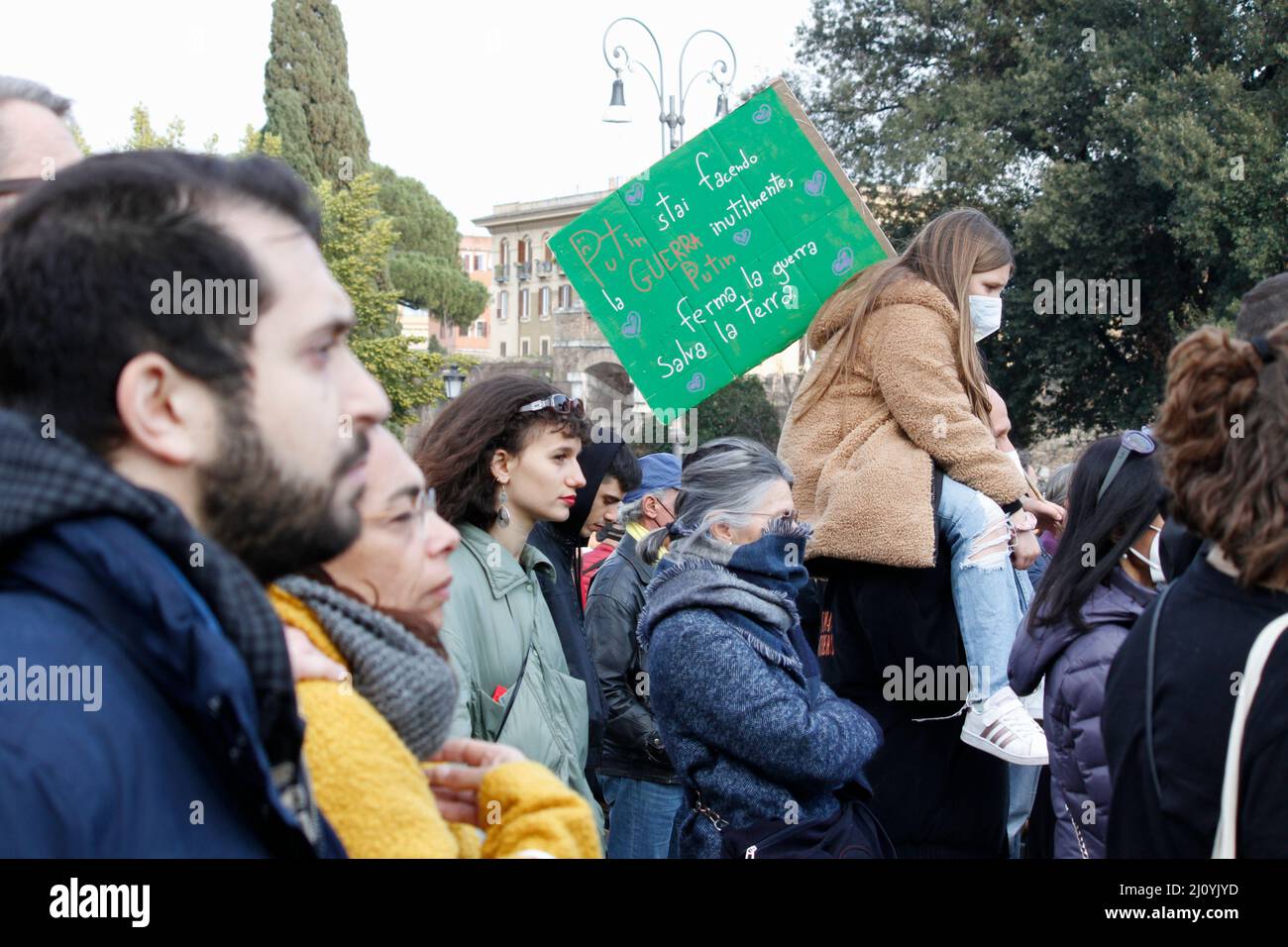 21st March 2022 Sit in for peace - Anti War protest- People in San Giovanni Square, Rome Italy demonstrate against war Stock Photo
