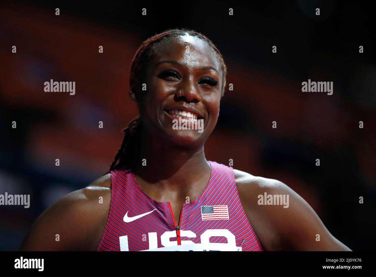 Belgrade, Serbia, 18th March 2022. Lynna Irby of USA reacts during the