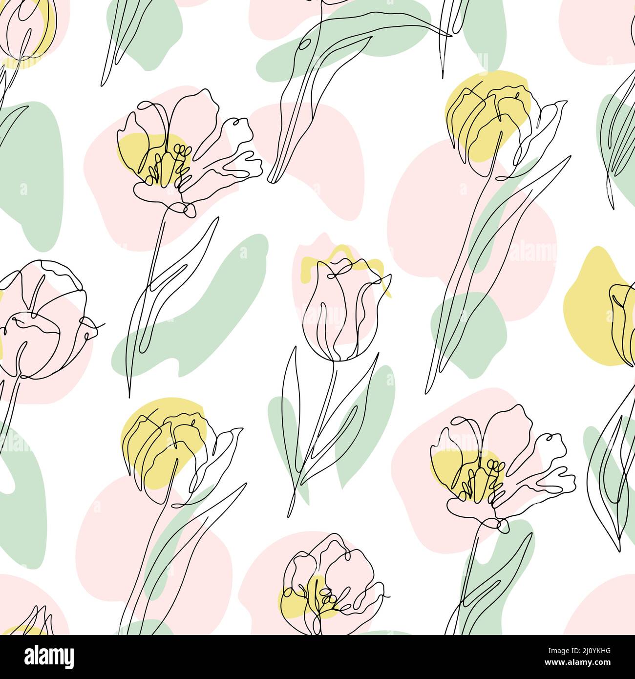 Single Line Abstract Patterns Seamless pattern with single line tulip flowers drawings and pastel ...
