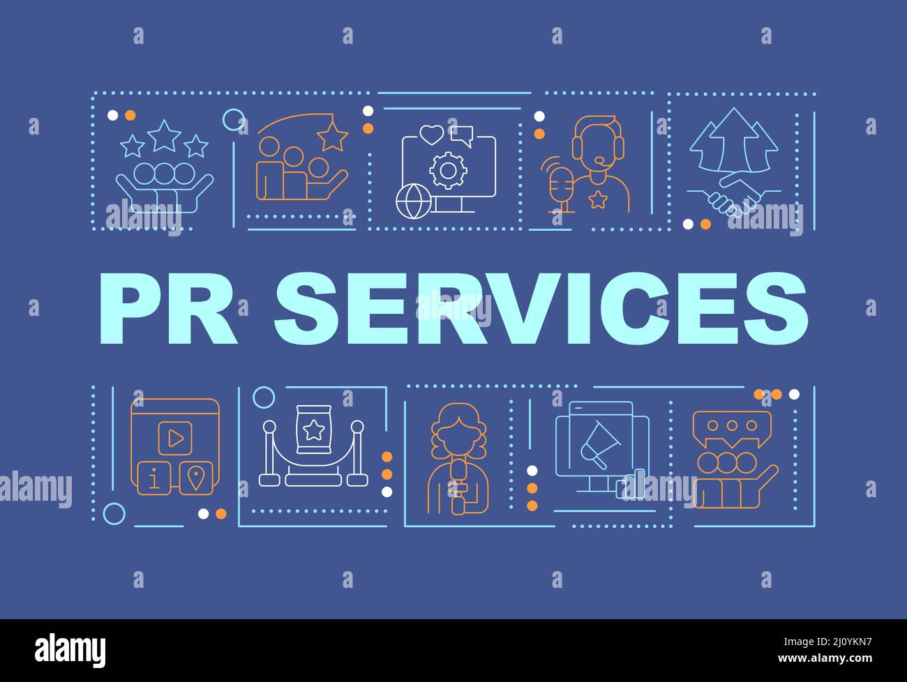 PR services word concepts blue banner Stock Vector