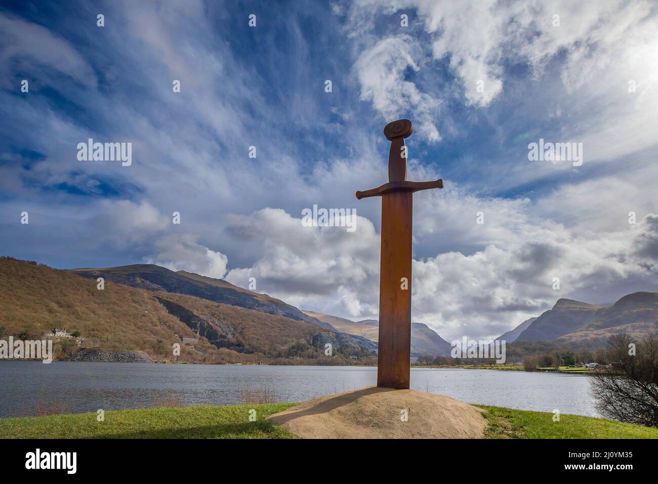 Sculpture of King Arthur's sword Excalibur at Llanberis, Snowdonia National Park, North Wales