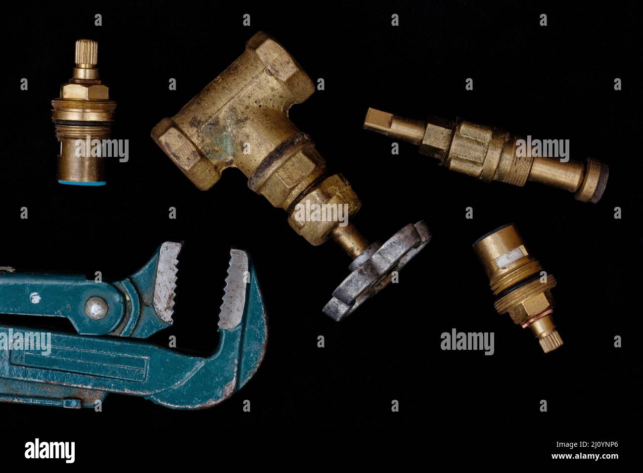 Faucets, valve, pipe wrench to repair water supply system. Plumbing